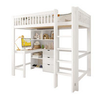 HOCHBETT 90/200 cm Weiß aus Kiefernholz und MDF mit Schreibtisch - Weiß, Holz (90/200cm) - OKMYHOME