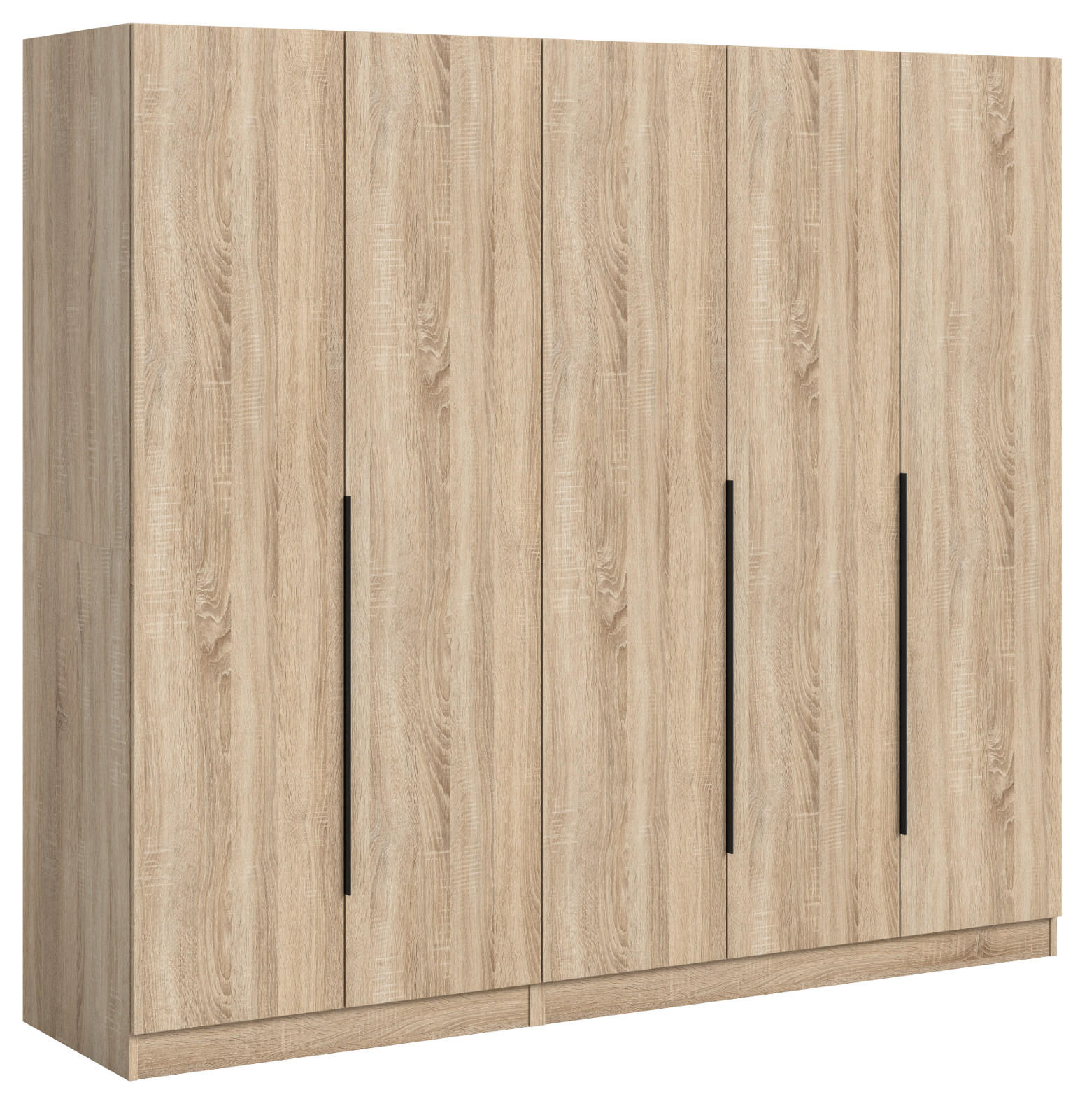 KLEIDERSCHRANK Eiche Sonoma 5-türig 2000 x 181 cm, Drehtürenschrank mit Kleiderstange - Eichefarben/Schwarz, Holzwerkstoff/Kunststoff (200/181/52cm) - Inn.Furn