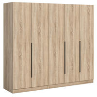 KLEIDERSCHRANK Eiche Sonoma 5-türig 2000 x 181 cm, Drehtürenschrank mit Kleiderstange - Eichefarben/Schwarz, Holzwerkstoff/Kunststoff (200/181/52cm) - Inn.Furn