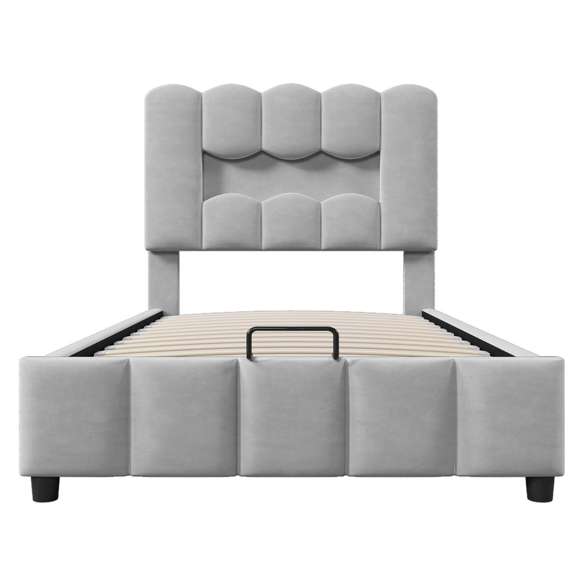 POLSTERBETT mit Stauraum und LED-Beleuchtung 90x200 cm Samt Grau - Grau, Metall (90/200cm) - Beauniv