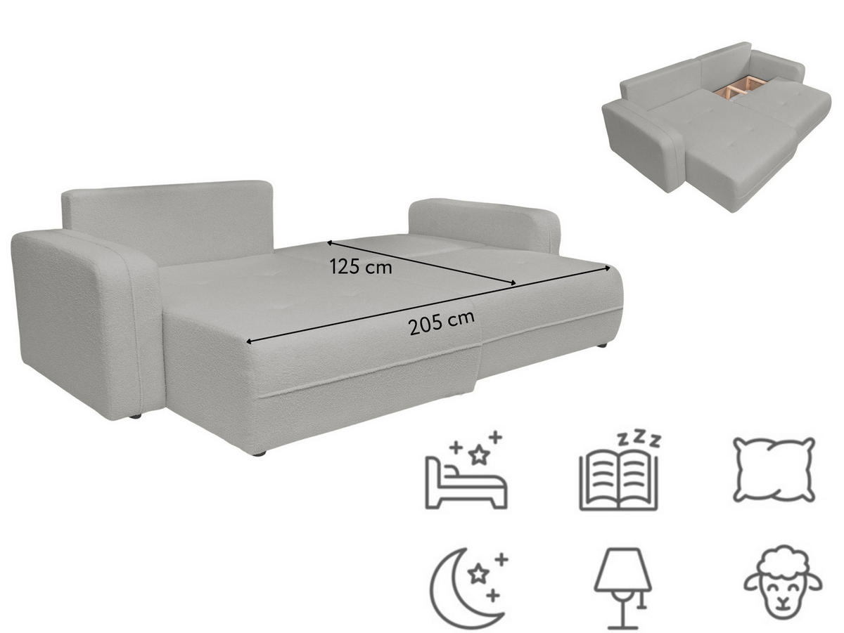 ECKSOFA Oreo L-Form Mit Bettkasten Und Schlaffunktion Quelle-Stoff Grau Links - Grau, Holz (143/247cm) - Kaiser Möbel