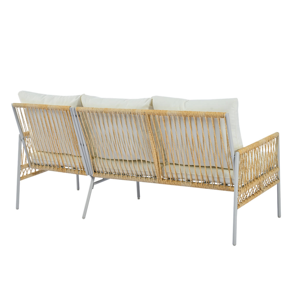 GARTENMÖBELSET aus Rattan 173x54.5x77cm beige mit Couchtisch aus gehärtetem Glas - Beige, Metall - Modfu