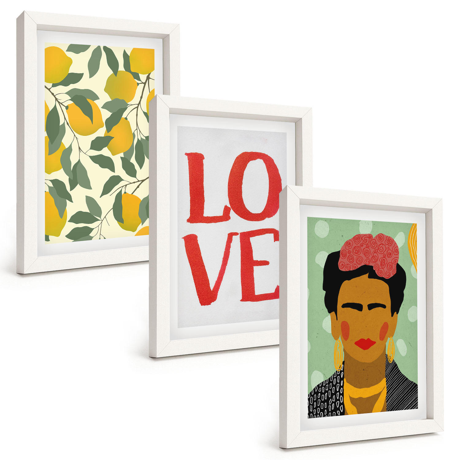BILDER SET 3er Set - 20x30 cm Weißer Rahmen - Lemons LOVE Porträt von Frida - Weiß, Kunststoff (20/30cm) - TULUP