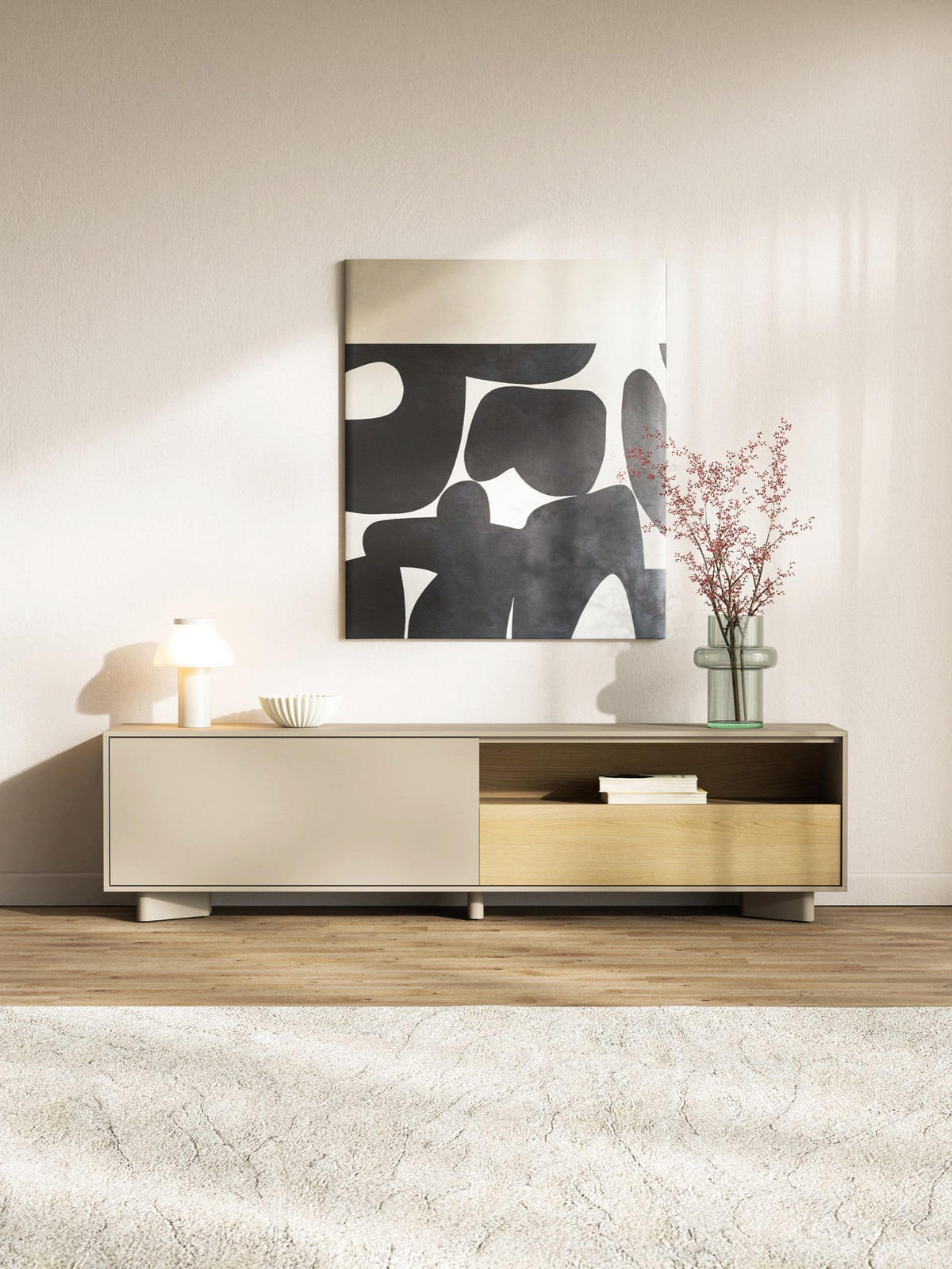 TV stolek Distria Kašmírově šedý 175/46/35 cm - béžová/šedohnědá, kompozitní dřevo (140/46/35cm) - Selsey