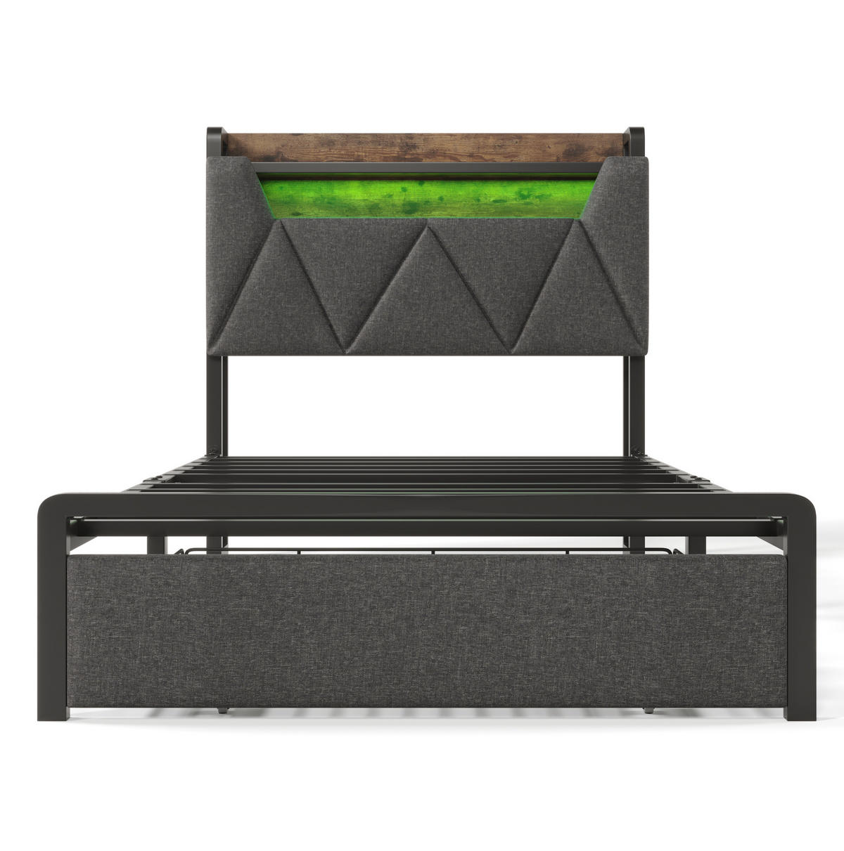 POLSTERBETT 90/200 cm mit LED-Beleuchtung, USB-C-Ladestation, Stauraum-Kopfteil und Schublade, Grau - Grau, Textil (90/200cm) - Redom