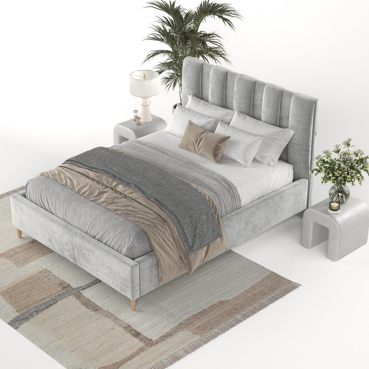 POLSTERBETT Loom 140/200 cm Hellgrau im Lotta Stoff - Hellgrau/Naturfarben, Holz/Holzwerkstoff (140/200cm) - AltaBeds