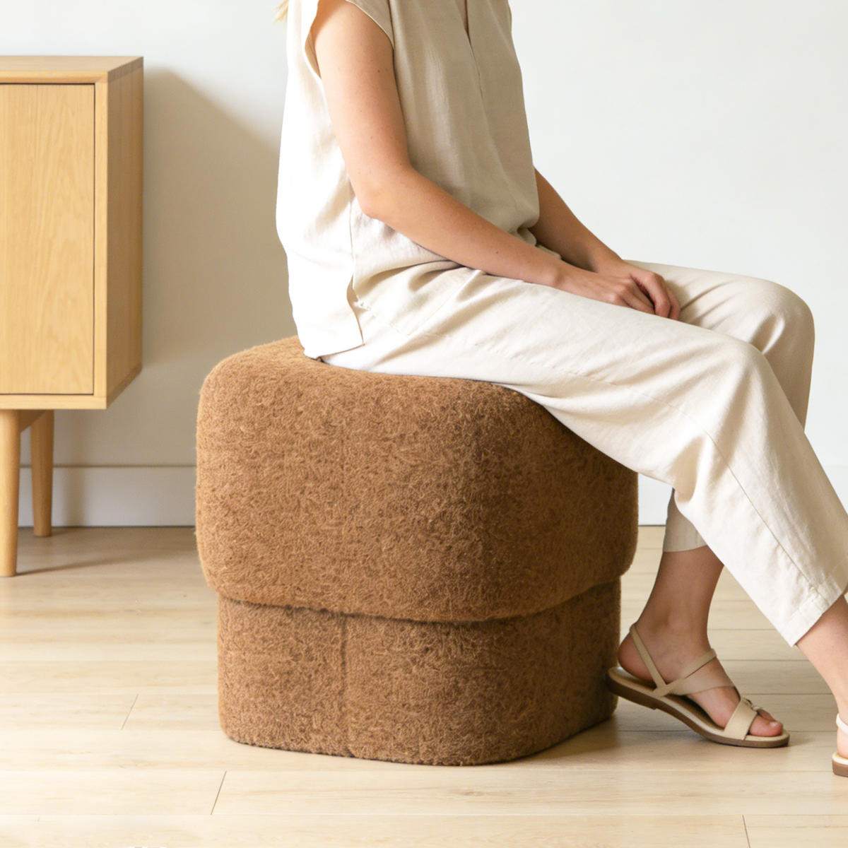 HOCKER Teddy-Stoff Braun 41 x 41 x 39 cm - Braun, Holzwerkstoff (42/40/42cm) - Hometopia