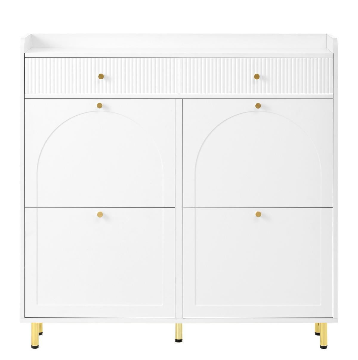 SCHUHSCHRANK mit 4 Klapptüren und 2 Schubladen 106,5 x 25 x 105,5 cm Weiß - Weiß, Holzwerkstoff (25/105.5/106.5cm) - Beauniv