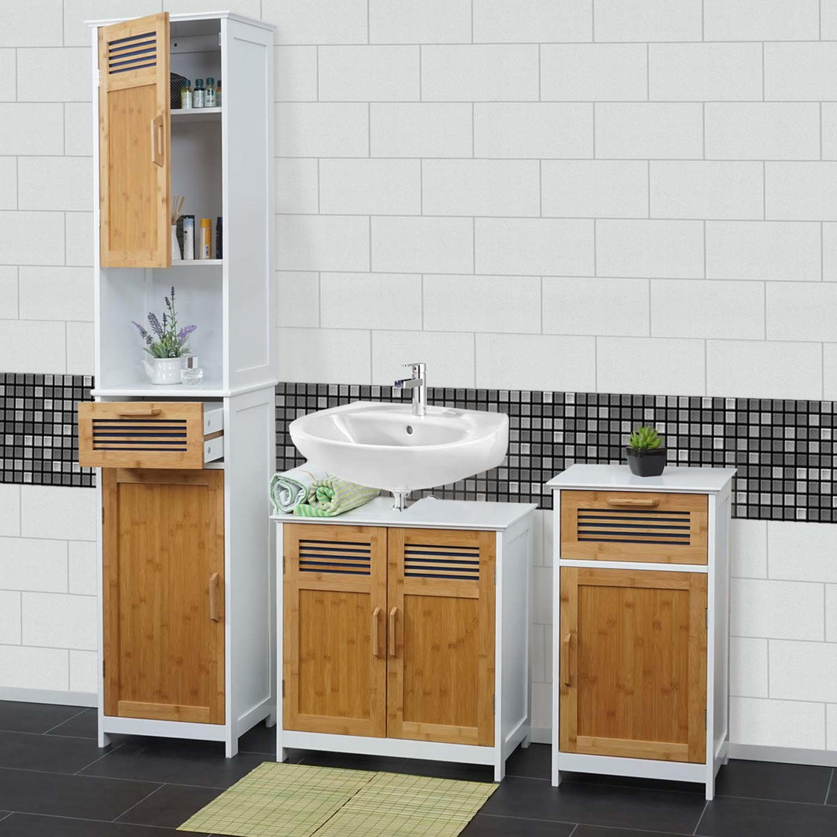 BADSET Braun 3-tlg.-Set - Braun, Holz (40/180/31cm) - MCW