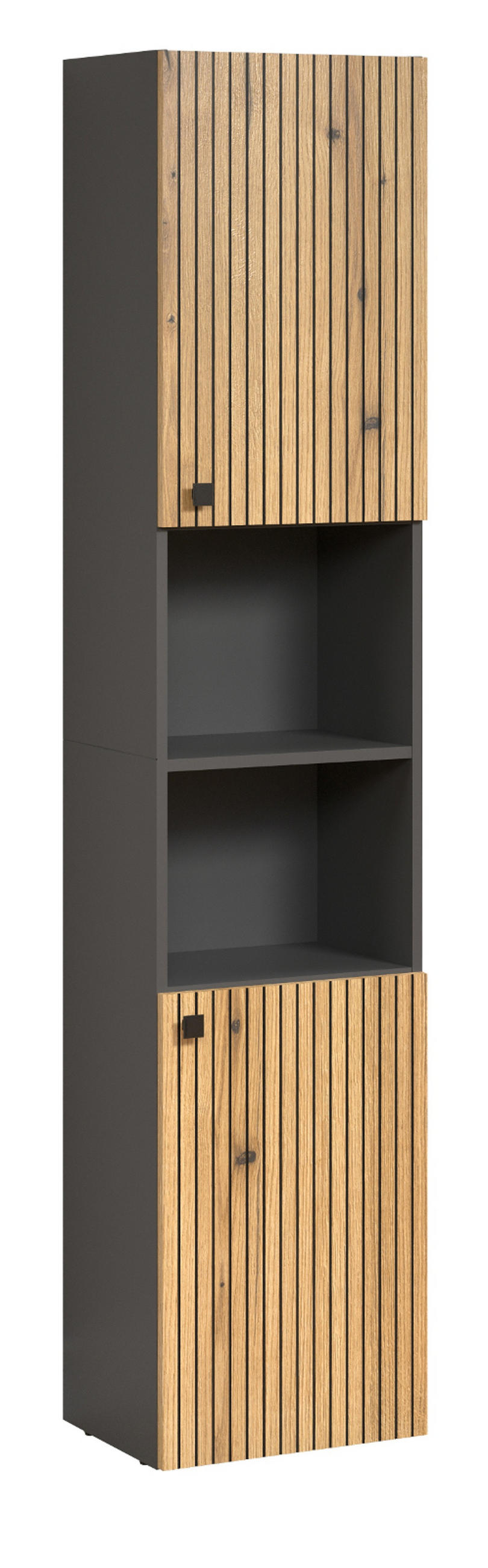 HOCHSCHRANK Evoke Eiche, grau 40 x 186 cm, Badschrank in modernem Design - Eichefarben/Anthrazit, Holzwerkstoff/Metall (40/186/31cm) - Top.Furn