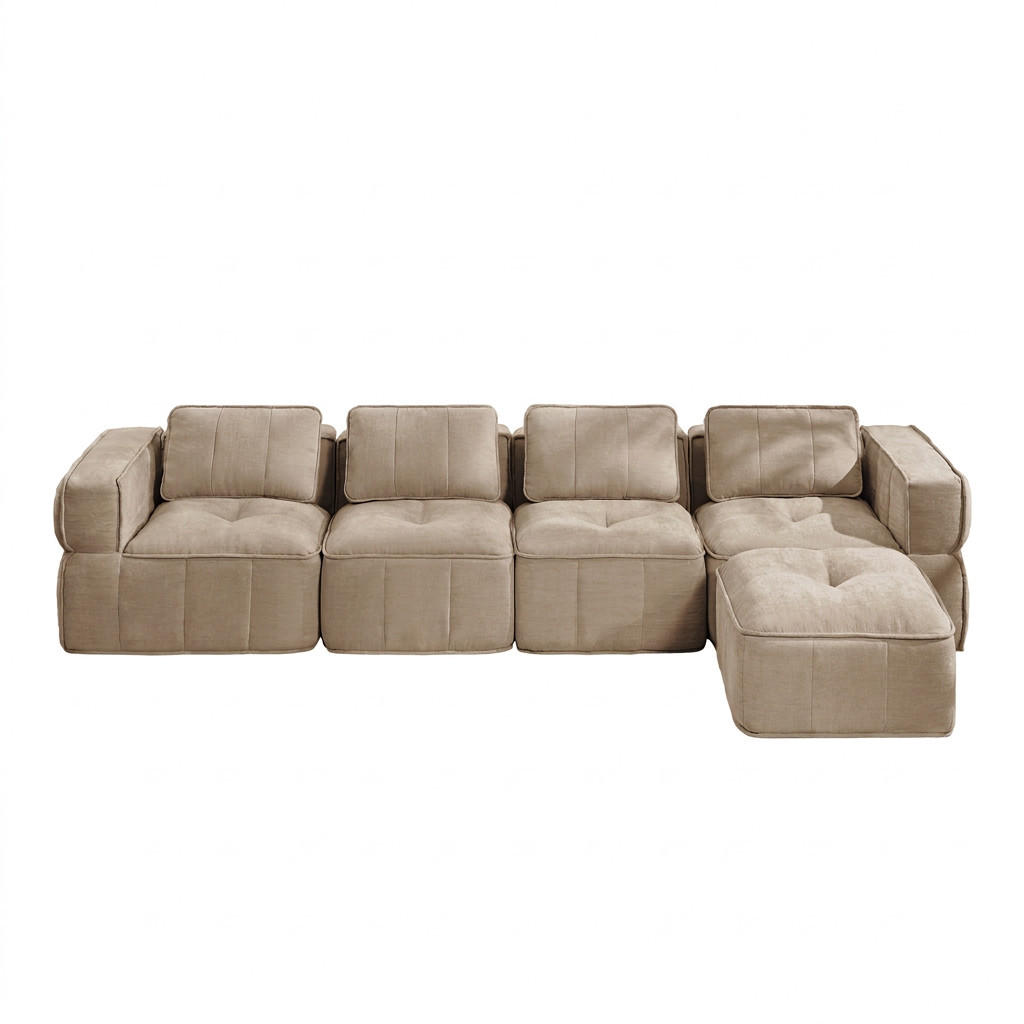 ECKSOFA 344/162/67 cm Sand mit 1 Fußhocker - Sandfarben, Textil (344/162cm) - Oxeza
