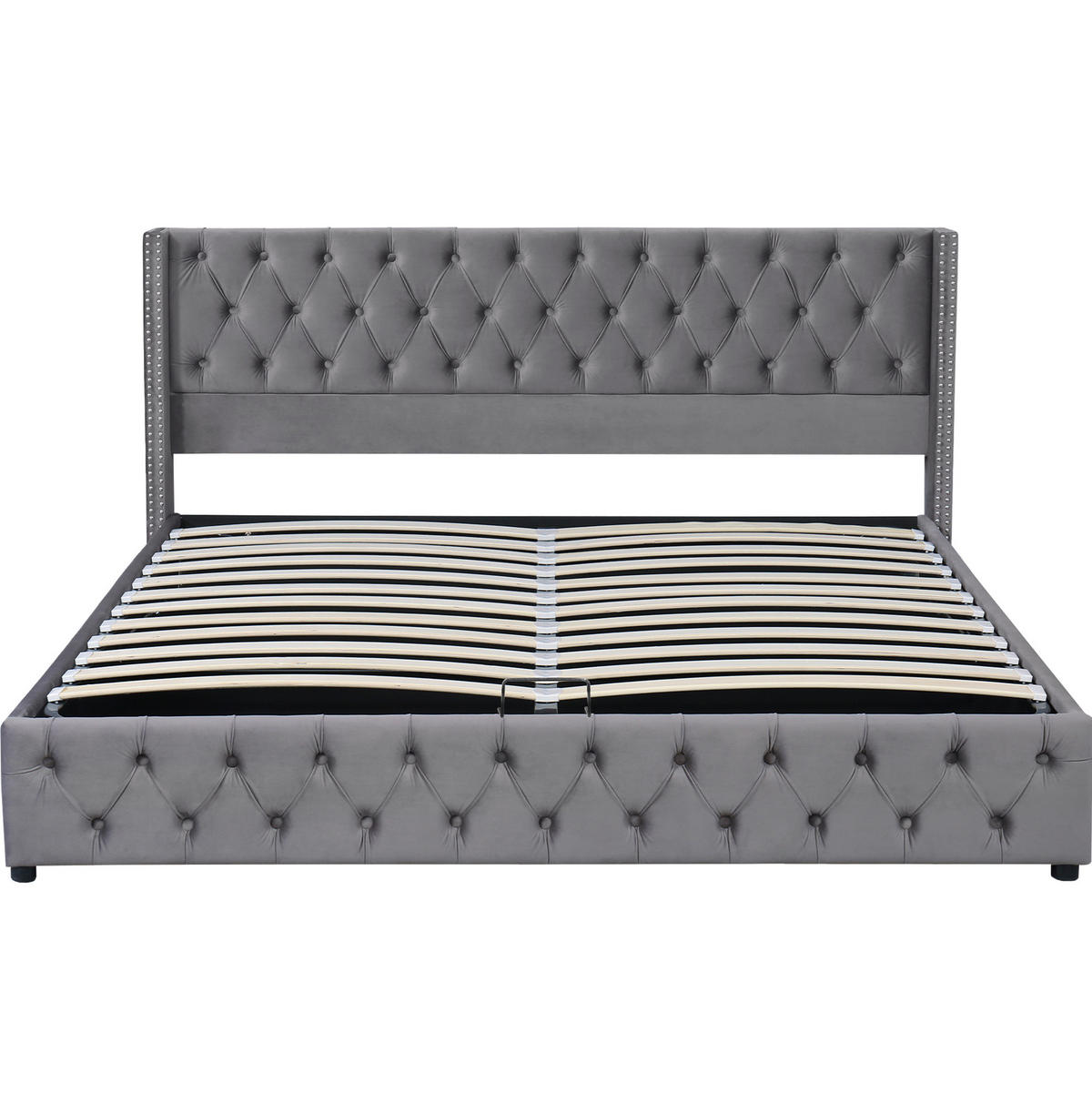 POLSTERBETT aus Samt 140x200 cm Grau mit hydraulischem Bettkasten - Grau, Textil (140/200cm) - IVMEU