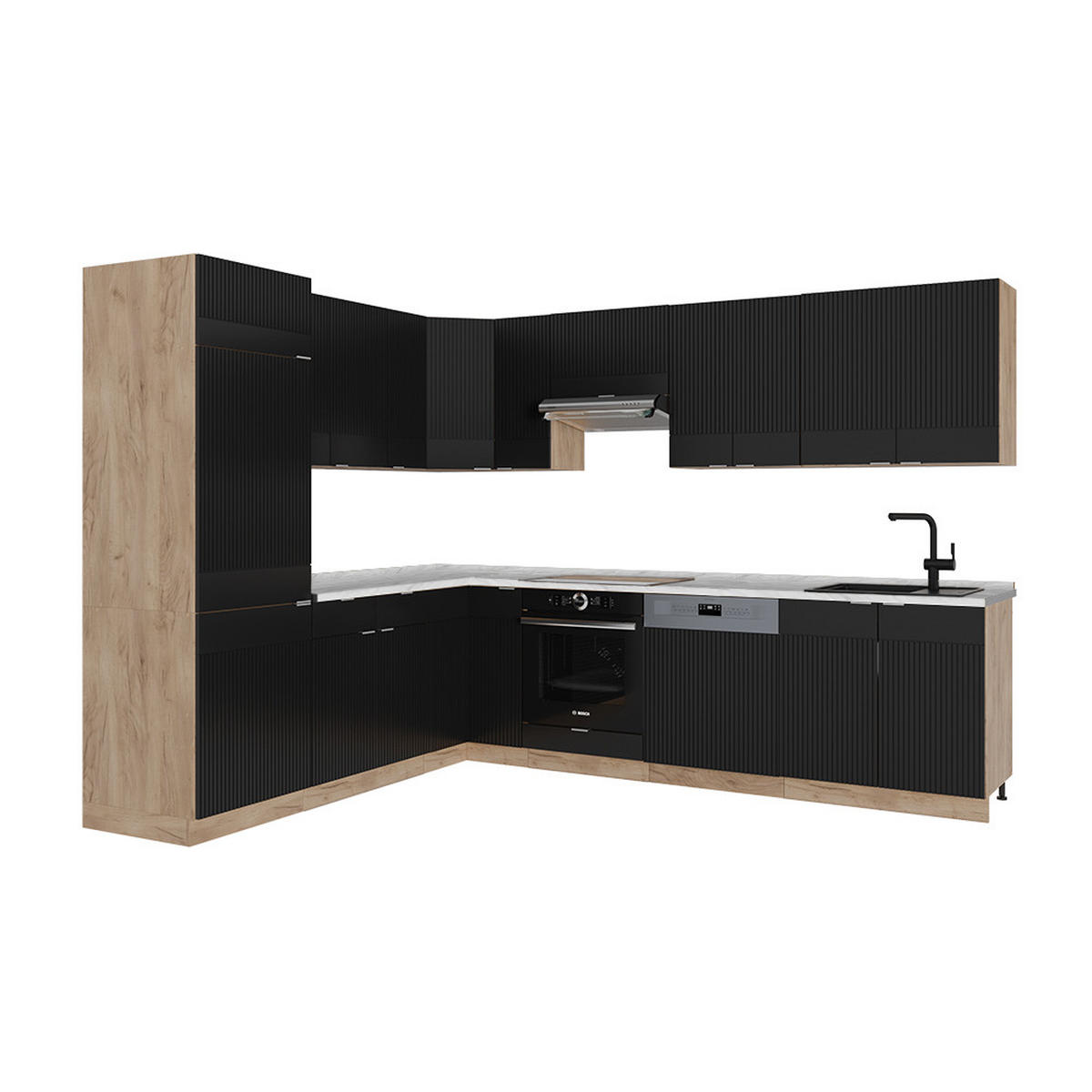 ROHOVÁ KUCHYNĚ Fame-Line, černé pruhy/dub Goldkraft, 227 x 60 cm bez pracovní desky - černá, kompozitní dřevo (287/81.6/46cm) - Vicco