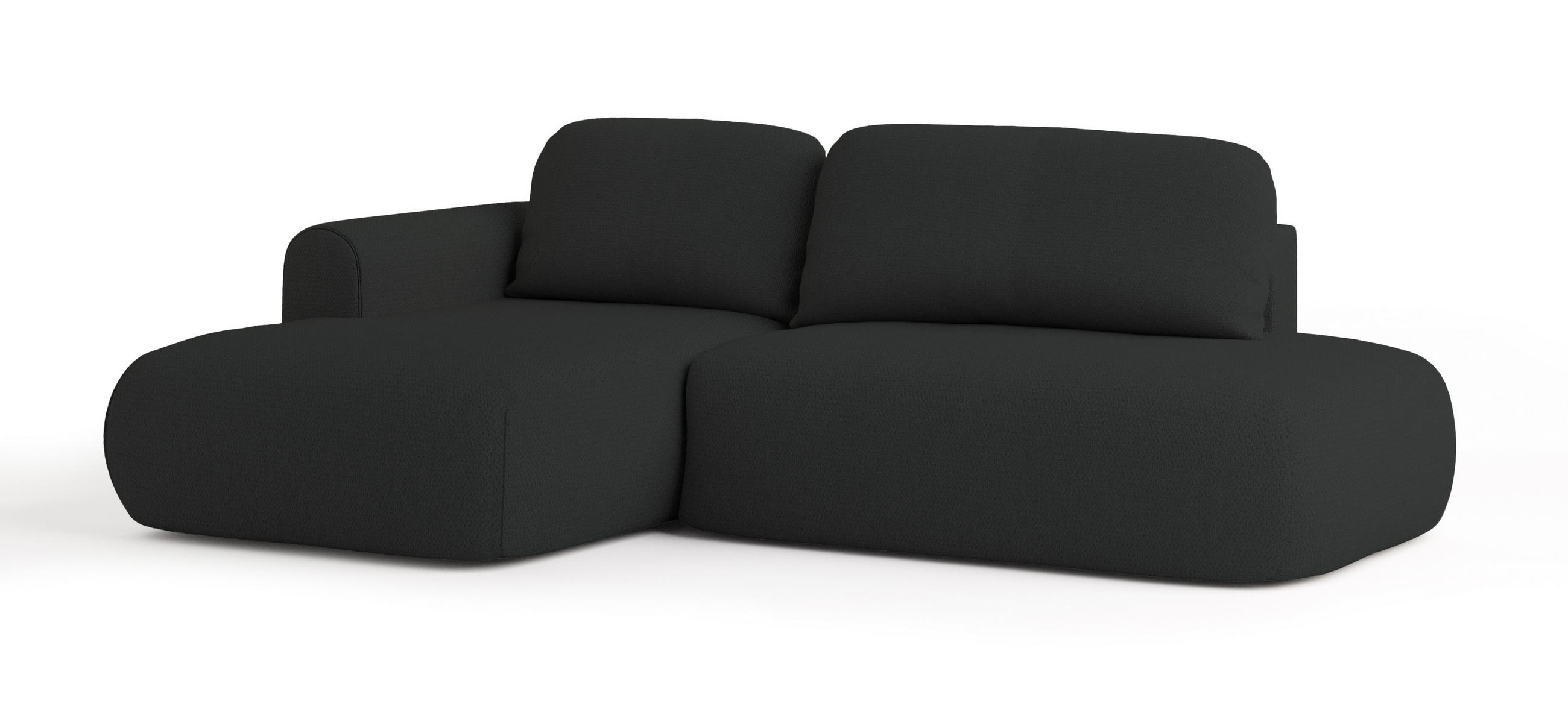 ECKSOFA NUVIRA L-S Schwarz Geflochtener Stoff mit Schlaffunktion - Schwarz, Holz (279/158cm) - MASSENO