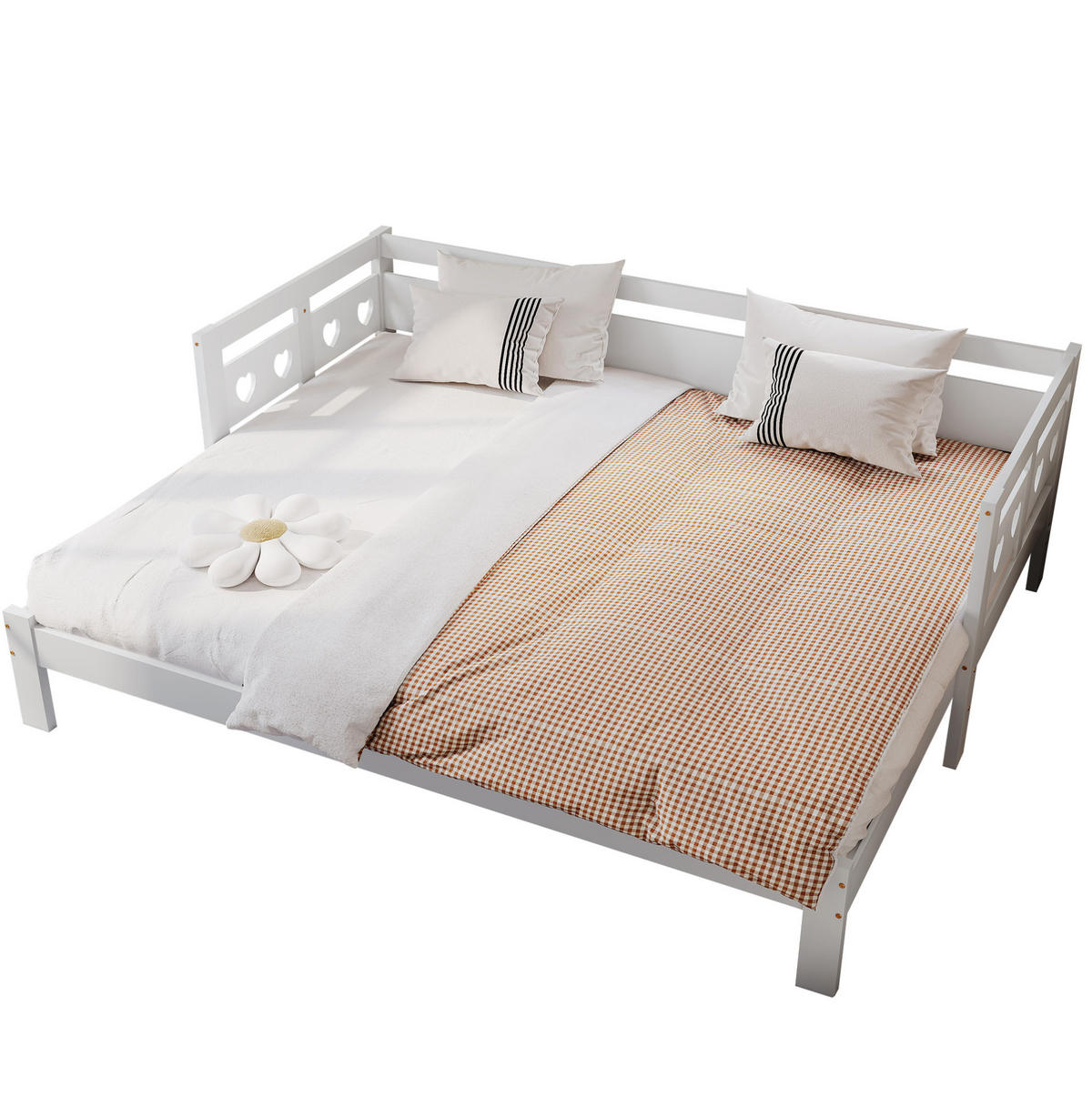 POLSTERBETT aus Kiefernholz & MDF 98-187x196x66 cm in Weiß mit Ausziehbett - Weiß, Holzwerkstoff (90/190cm) - Modfu