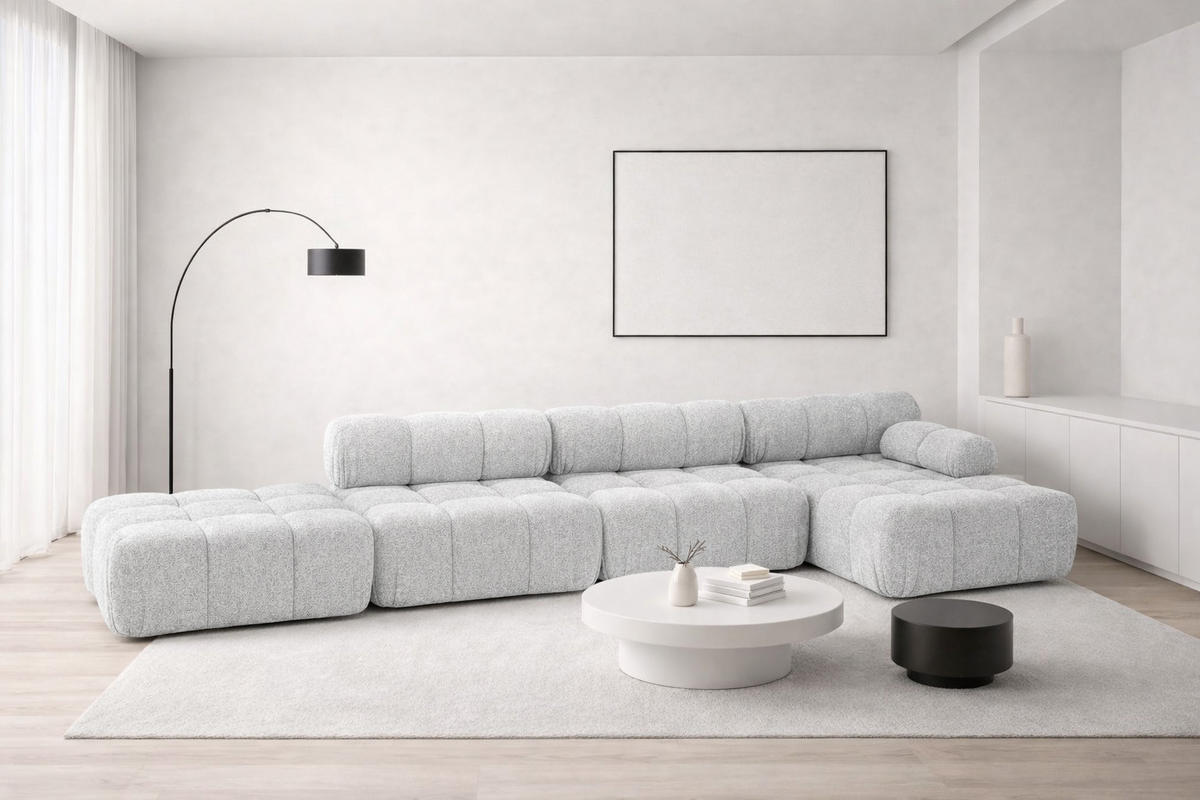 ECKSOFA L-Form XL, Stoff Bouclé Abriamo, Hellgrau, Rechts, Selia L XL - Hellgrau, Holz (380/160cm) - Kaiser Möbel