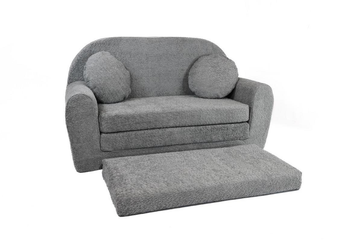 SOFA David - Ausklappbares Kindersofa aus Teddystoff mit Verlängerung - in Grau - Grau, Textil (96/57/48cm) - Fortisline