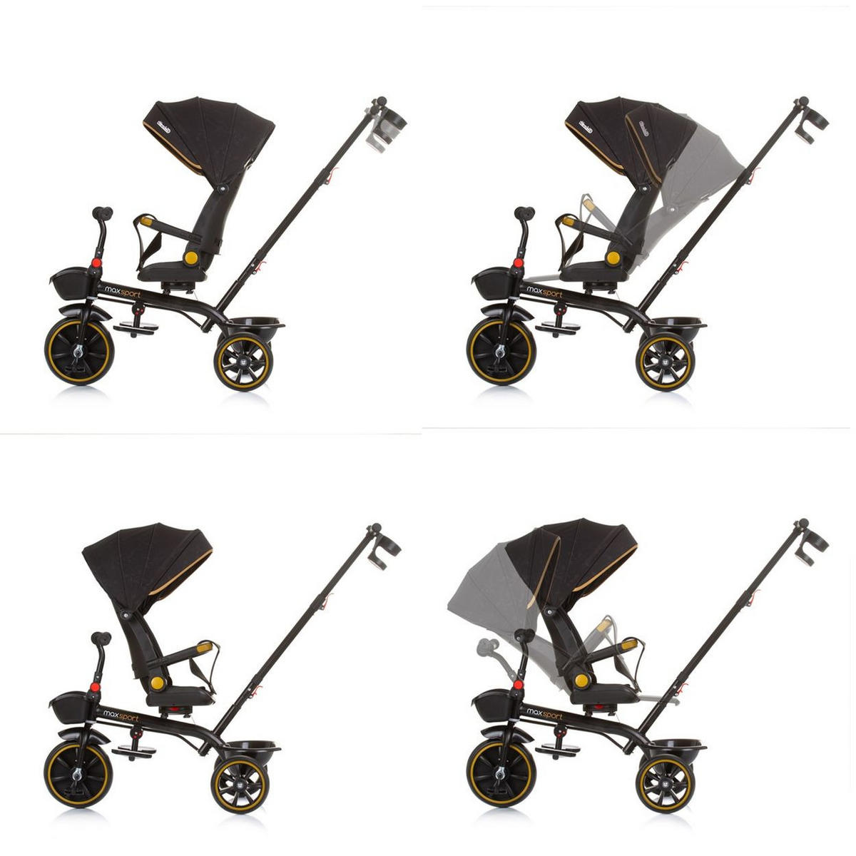 DREIRAD Max Sport 2 in 1 schwarz Dreirad, Becherhalter, Sitz umkehrbar, Korb - Schwarz, Metall (116/50/95cm) - Chipolino