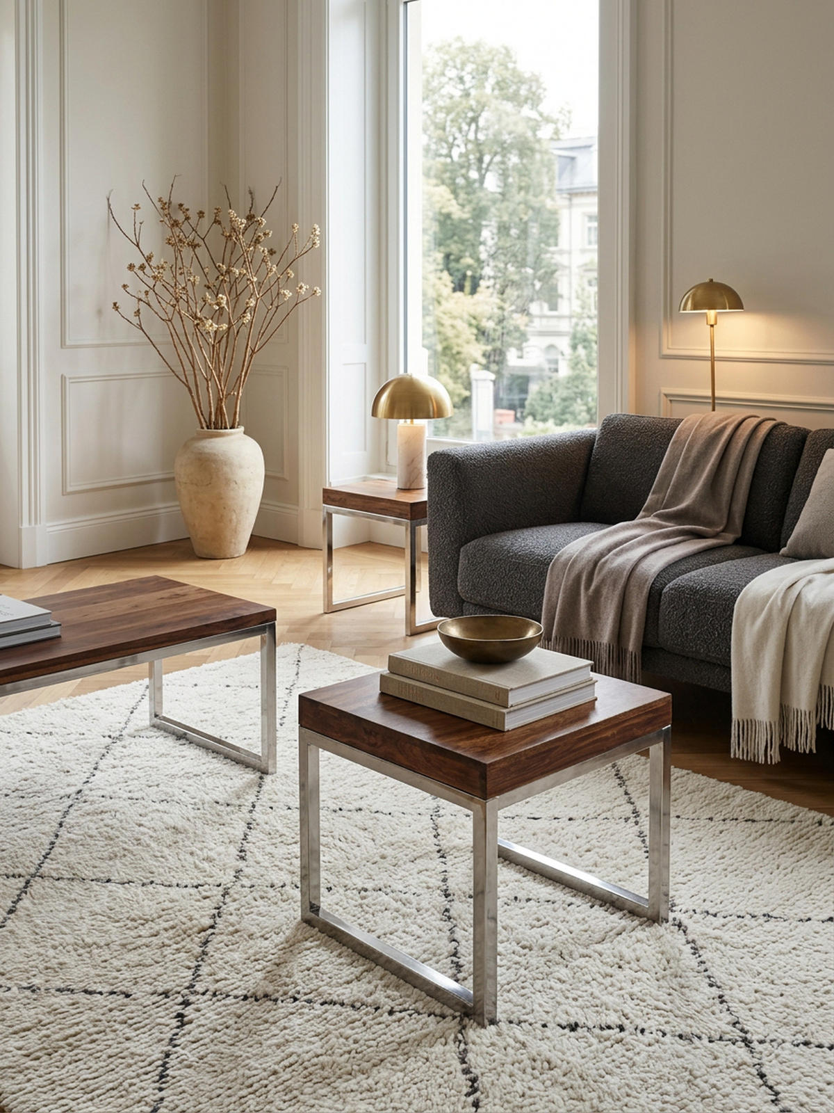 COUCHTISCH Massivholz Metallgestell Pflegeleicht, Braun 45x45x40 cm - Silberfarben/Braun, Holz/Metall (45/45/40cm) - KADIMA DESIGN