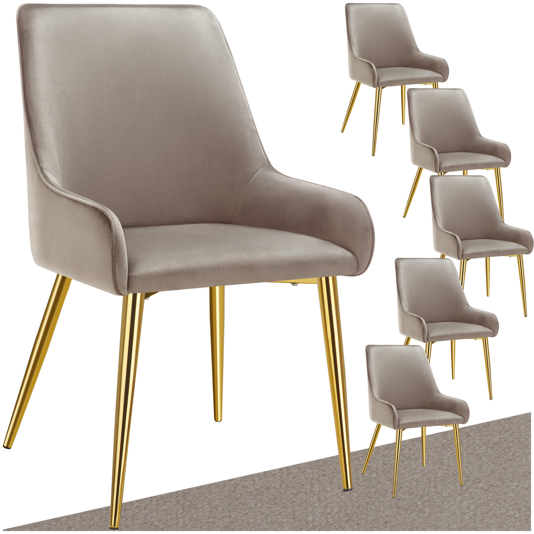 POLSTERSTUHL 6er Set Avane 52 x 61 x 89 cm taupe - Taupe, Textil (52/89/61cm) - tectake