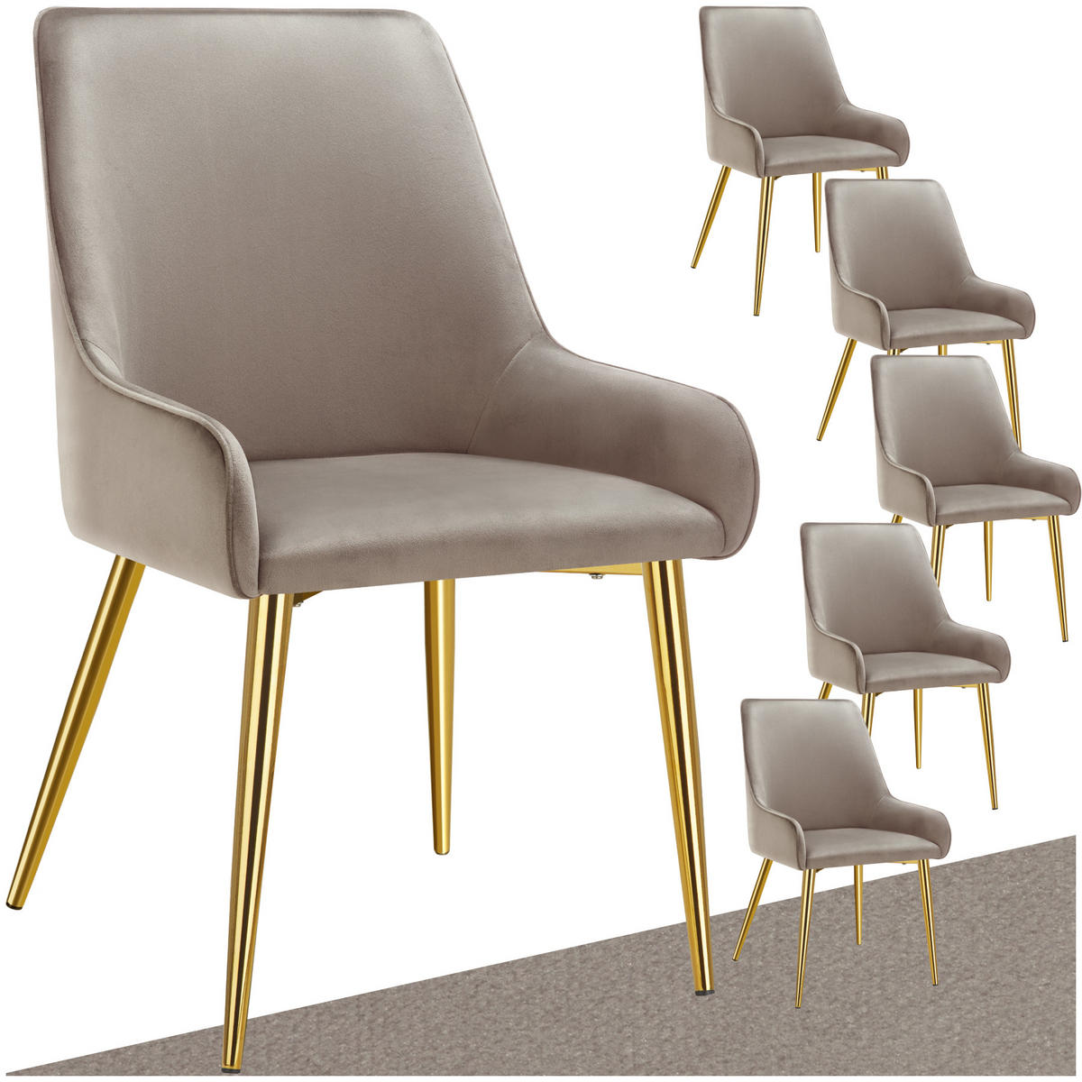 POLSTERSTUHL 6er Set Avane 52 x 61 x 89 cm taupe - Taupe, Textil (52/89/61cm) - tectake