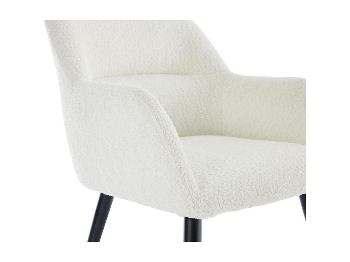 STUHL mit Armlehnen 2er-Set - Bouclé-Stoff & schwarzes Metall - Weiß - HEKA - Weiß, Textil (61/78/59.5cm) - Vente-Unique