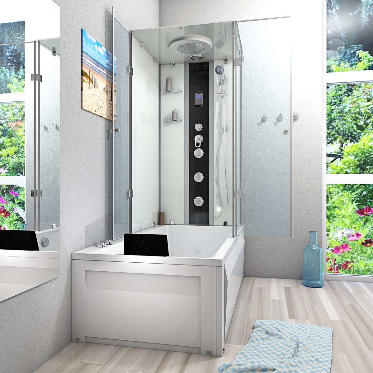 WHIRLPOOL Dusche Kombination K05-L01-WP-EC 180x90 cm - Weiß, Glas/Kunststoff (90/225/180cm) - AcquaVapore by Sandra Jentho