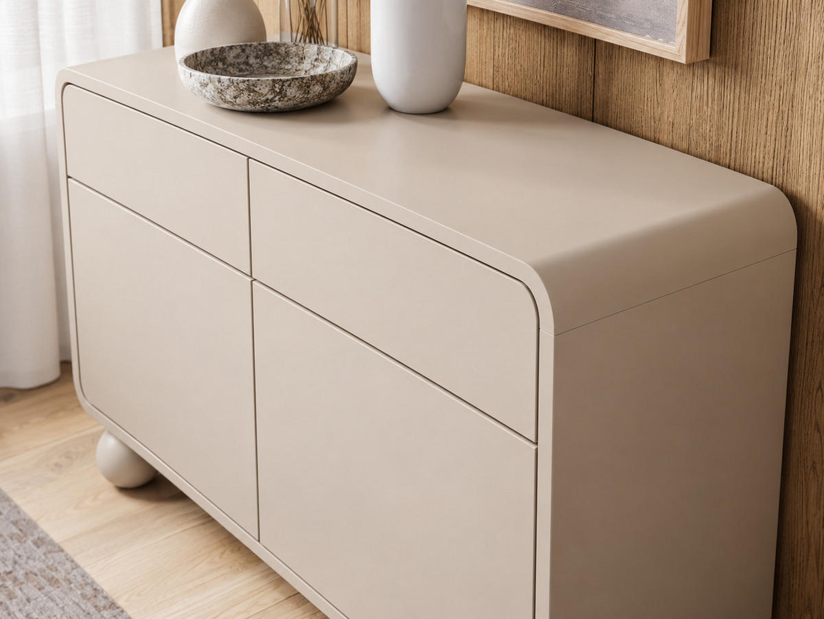KOMMODE ORION (Cashmere, Abgerundete Kanten, Kugelfüße, Push to Open) - Kaschmir, Holz/Holzwerkstoff (108/75/39cm) - Ravio