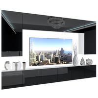 WOHNZIMMERWAND Schrankwand mit LED Schwarz - Schwarz, Holz (300/180/36cm) - B BELINI GROUP