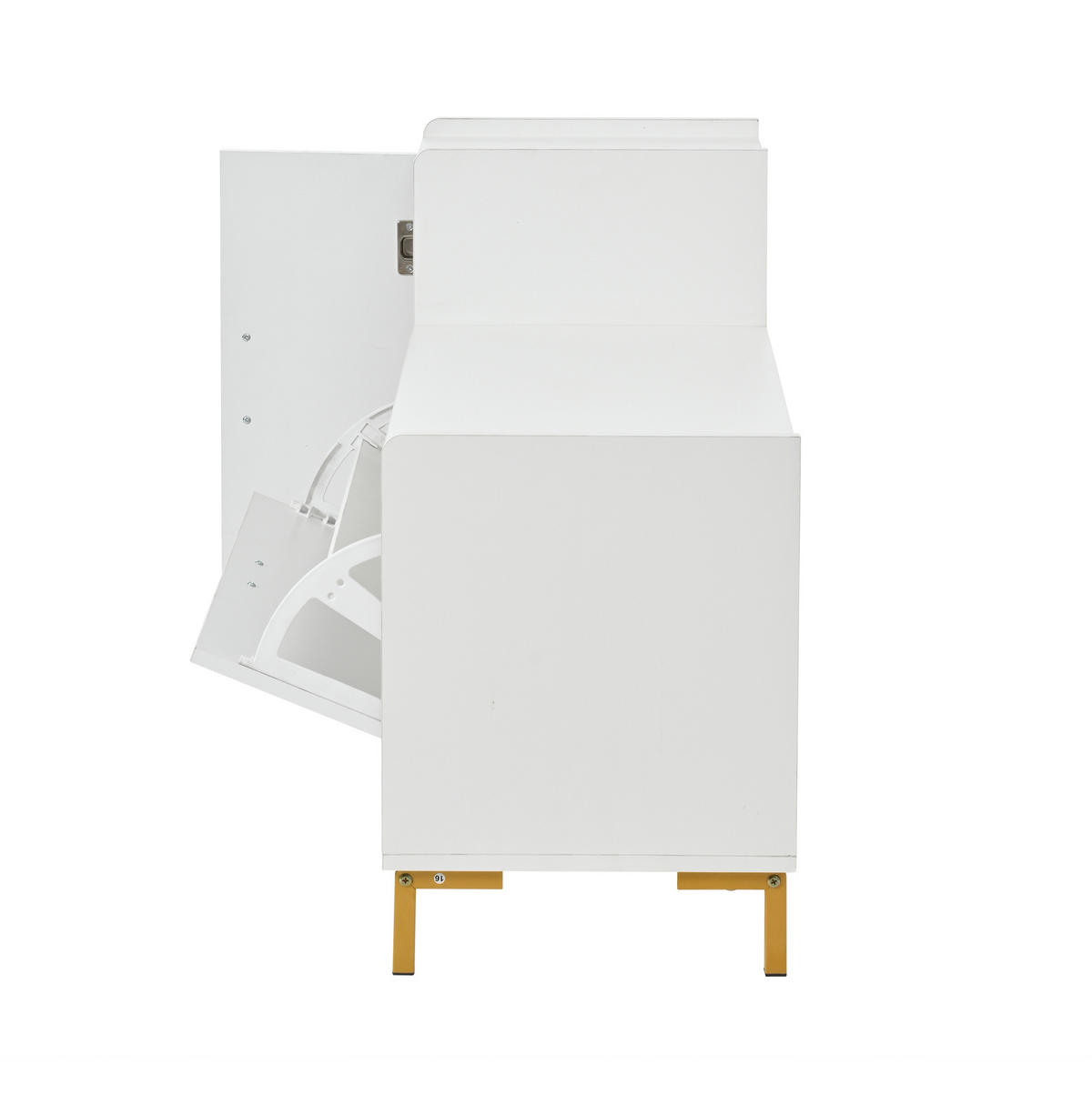 SCHUHBANK 100/38/68 cm in Weiß/Gold mit Sitzfläche, 2 Klappenfächern und Schrank - Weiß, Holzwerkstoff (100/68/38cm) - BEAOK