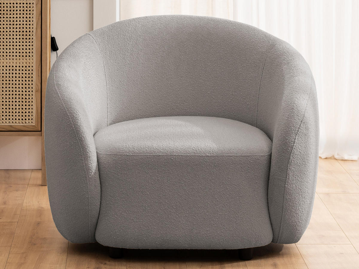 SESSEL Roundi Grau Bouclé - Schwarz/Grau, Holz/Kunststoff (90/76/80cm) - S-Style Möbel
