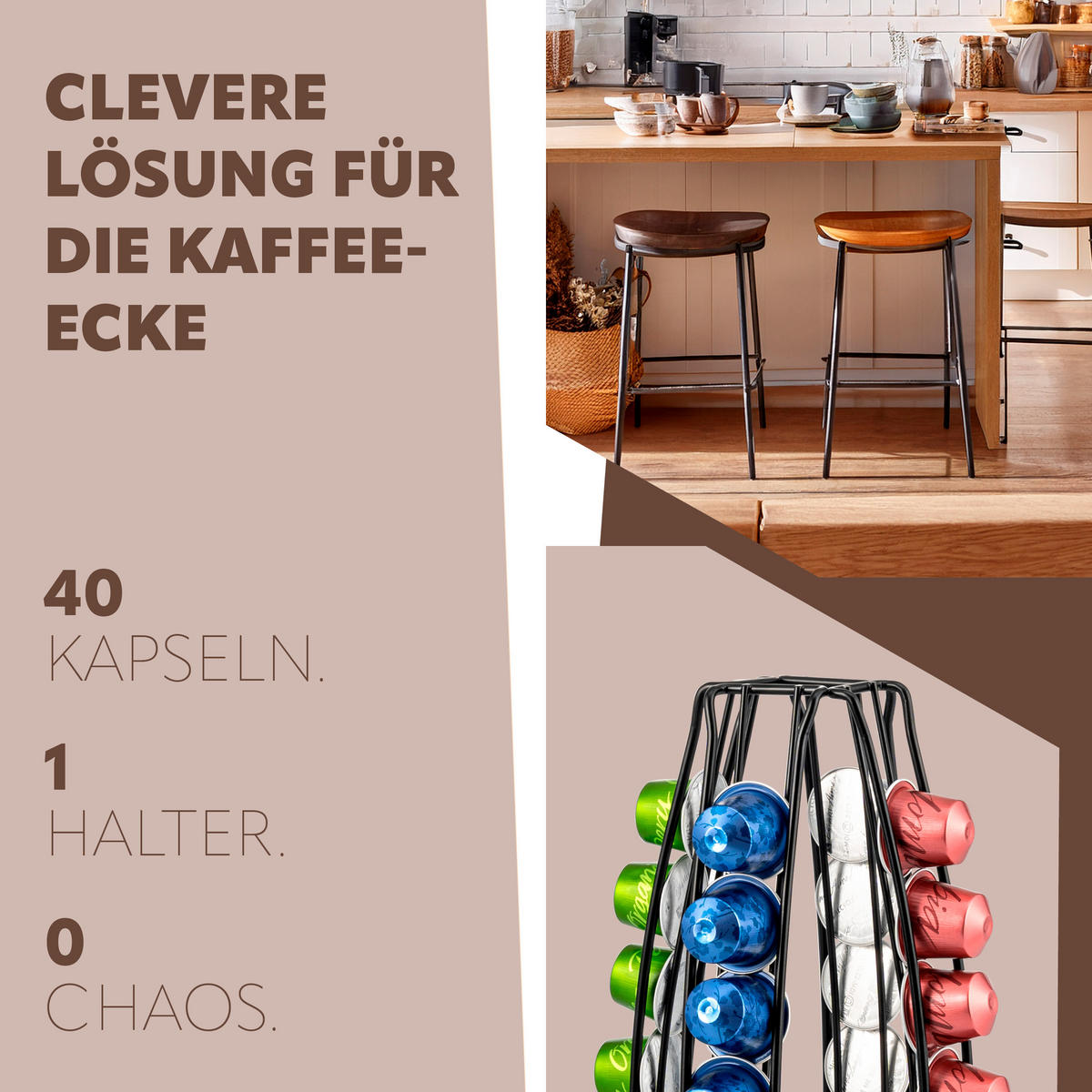 KAPSELSTÄNDER für Nespresso, 40 Kapseln, schwarz - Schwarz, Metall (12.5/37.5/12.5cm) - eluno
