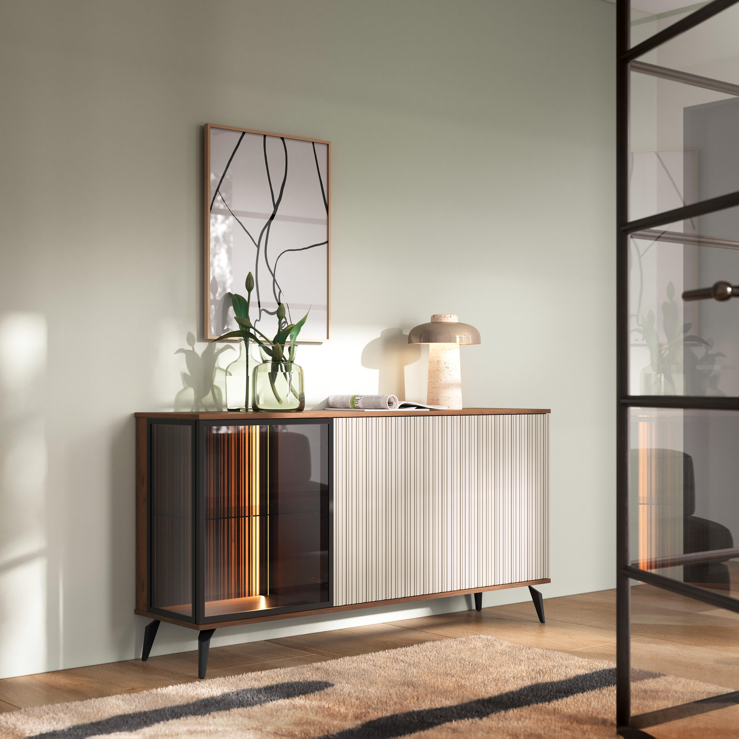 SIDEBOARD TRAMONTO 154/80/39cm 3 Türen Nussbaumfarben - Kaschmir/Nussbaumfarben, Holzwerkstoff (154/80/39cm) - MASSENO