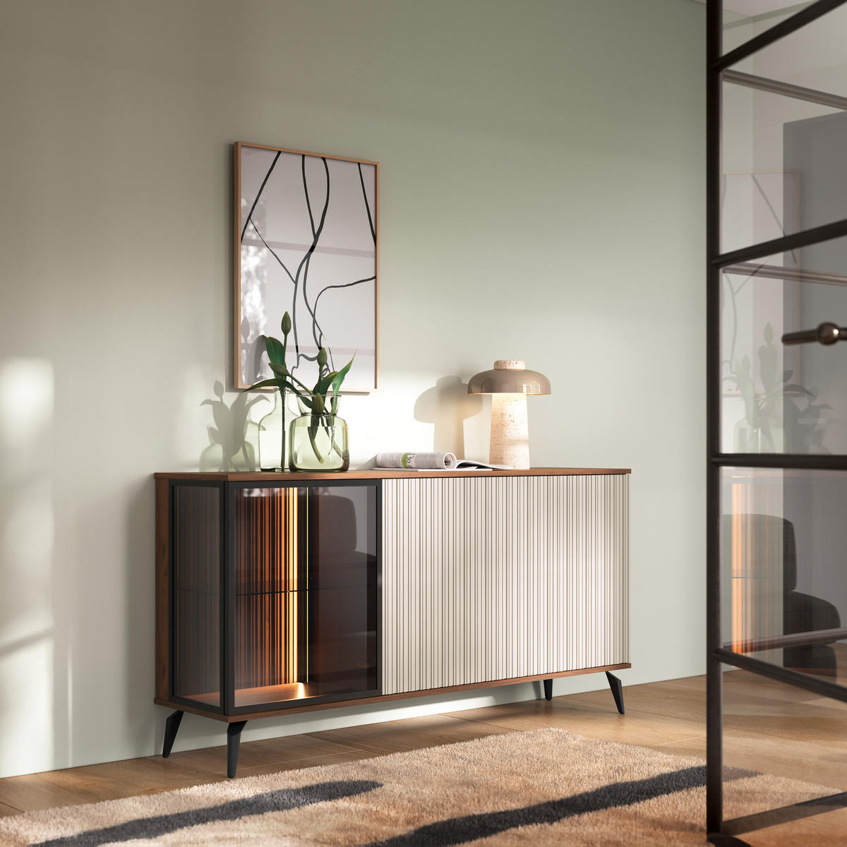 SIDEBOARD TRAMONTO 154/80/39cm 3 Türen Nussbaumfarben - Kaschmir/Nussbaumfarben, Holzwerkstoff (154/80/39cm) - MASSENO