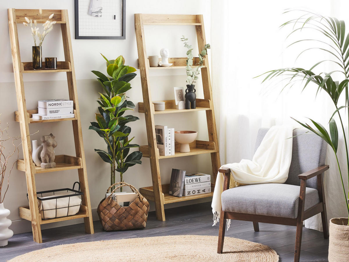 REGAL 5 Fächer Mobile Trio - Hellbraun, Holzwerkstoff (65/167/43cm) - Beliani