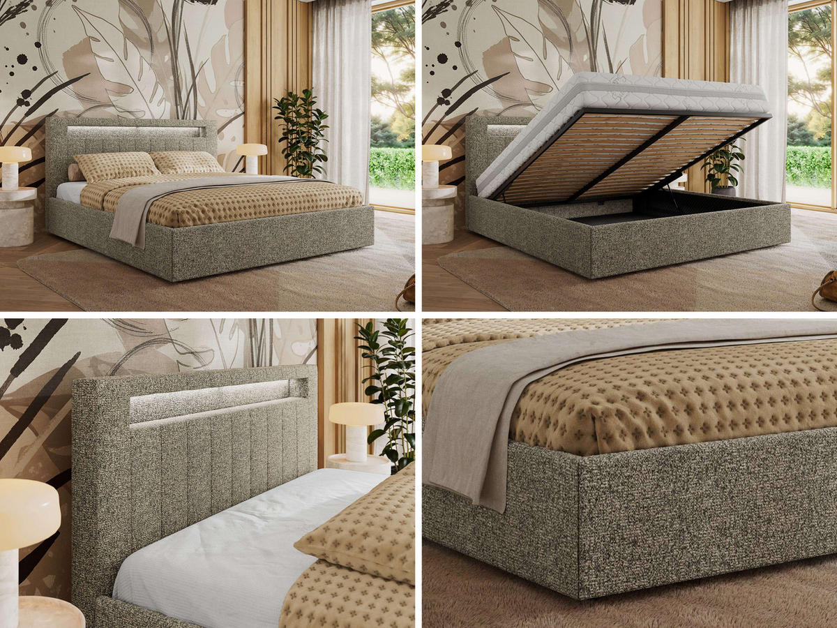 POLSTERBETT GOLD 5 CLASSIC 200/200 - Grau Strukture - Pocket-Matratze - Grau, Textil (200/200cm) - MKS