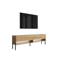 TV-LOWBOARD 170 cm Eiche Craft, gerade schwarze Beine, weiße LED, 170 × 32 × 52 cm - Braun, Holzwerkstoff (170/52/32cm) - 3XE LIVING