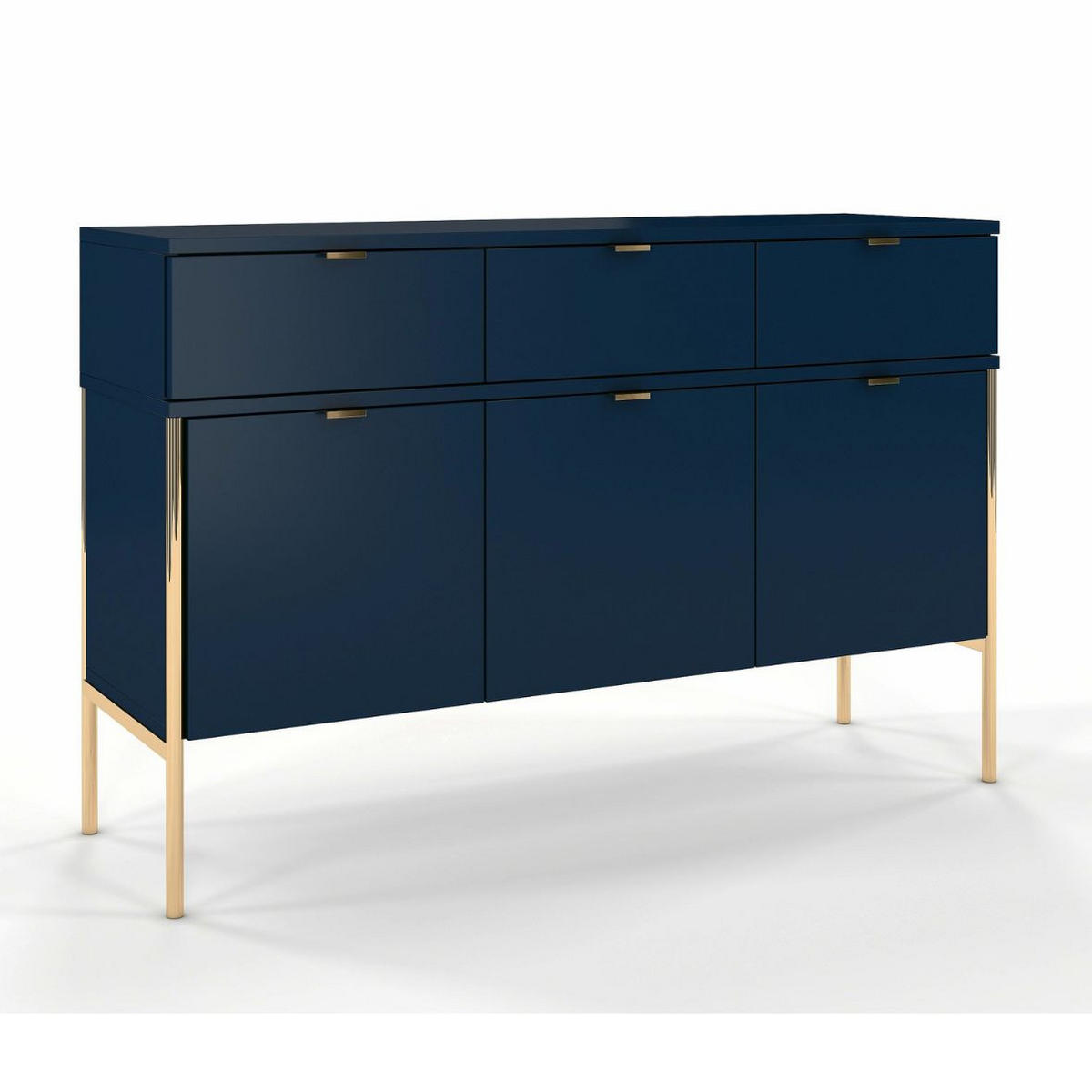 SIDEBOARD Polka, Marineblau, Goldene Details - Goldfarben/Dunkelblau, Holzwerkstoff/Metall (120/78/37cm) - Skandica