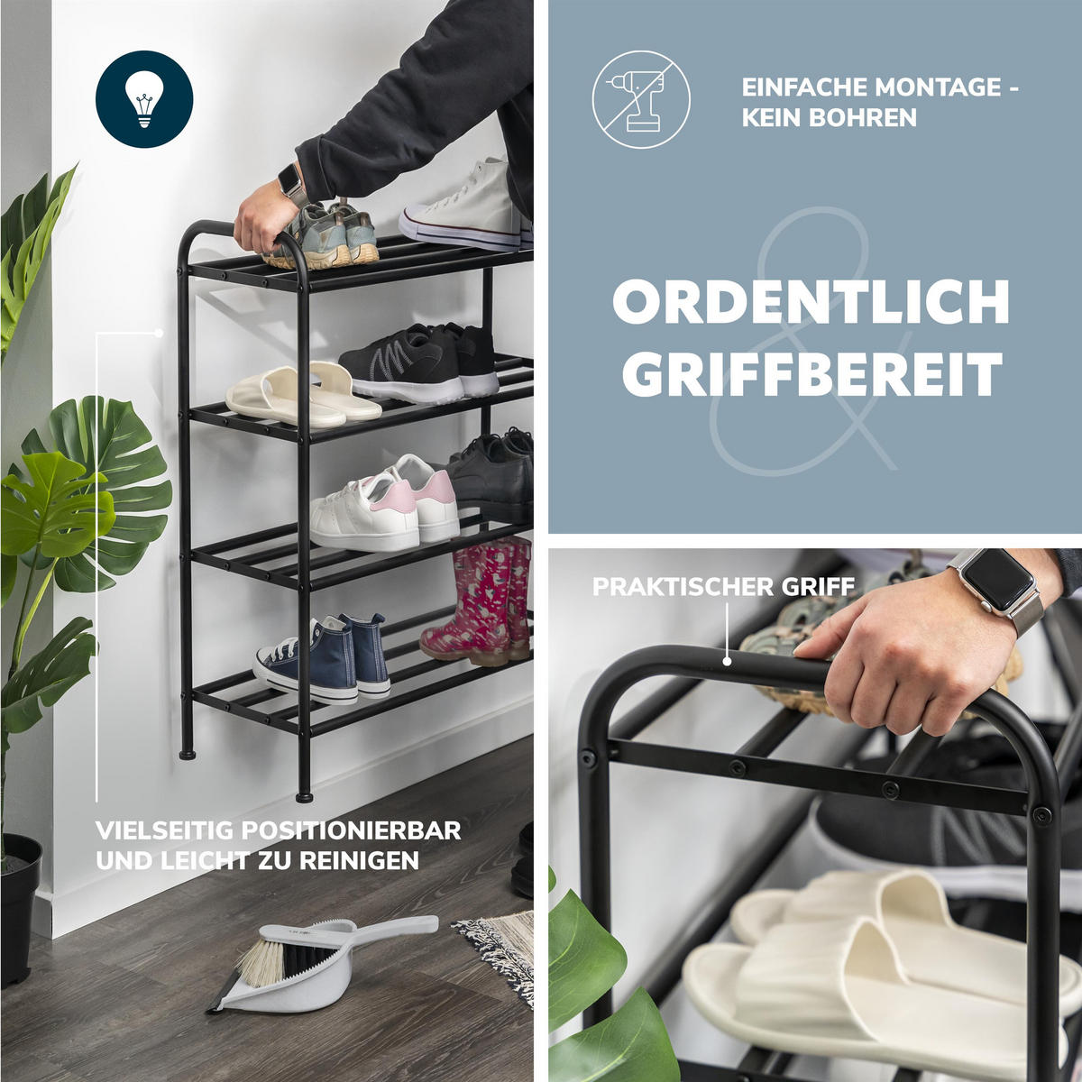 SCHUHREGAL, Metall, schwarz - Schwarz, Metall (80/76.5/31cm) - eluno