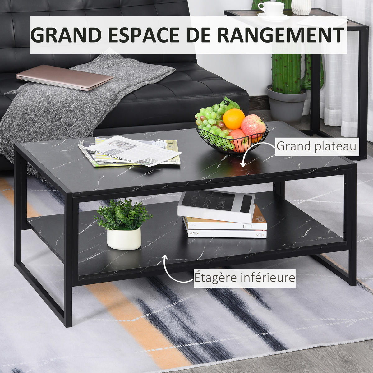 COUCHTISCH Schwarz 106/50/47 cm - Schwarz, Holz (50/106/47cm) - PANGIVO
