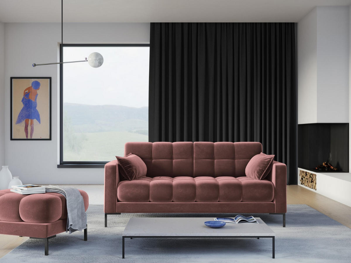SOFA Mamaia aus Samt rosa 3 Sitzplätze - Pink, Textil (92/75/177cm) - Micadoni