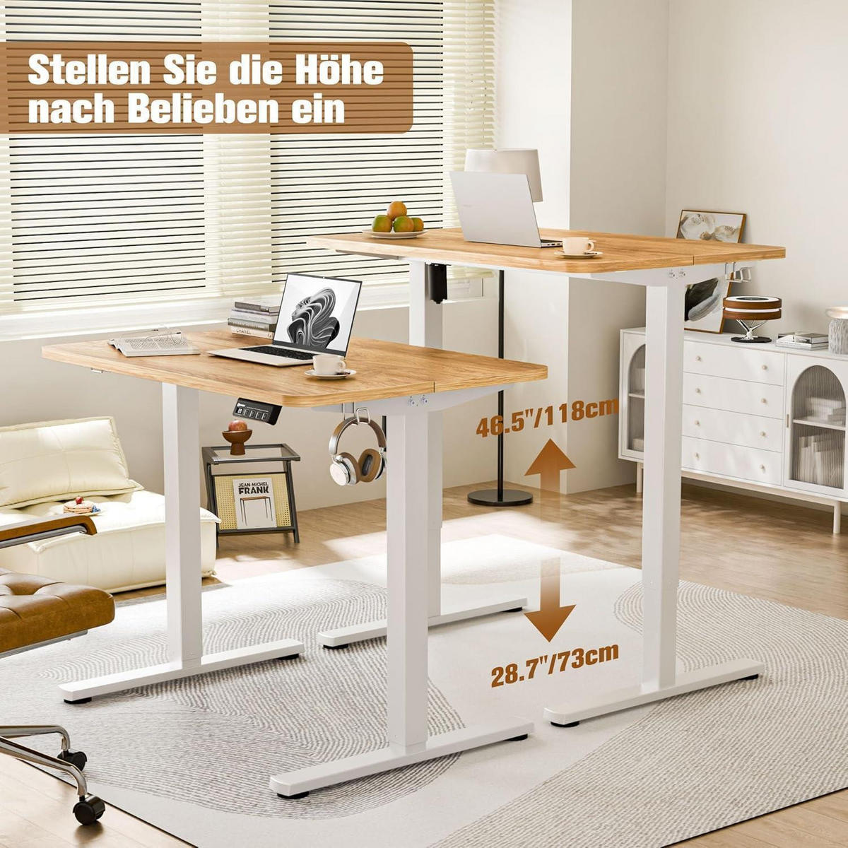 SCHREIBTISCH höhenverstellbar elektrisch 90 x 60 cm Hellbraun - Braun, Holzwerkstoff (60/90/73cm)