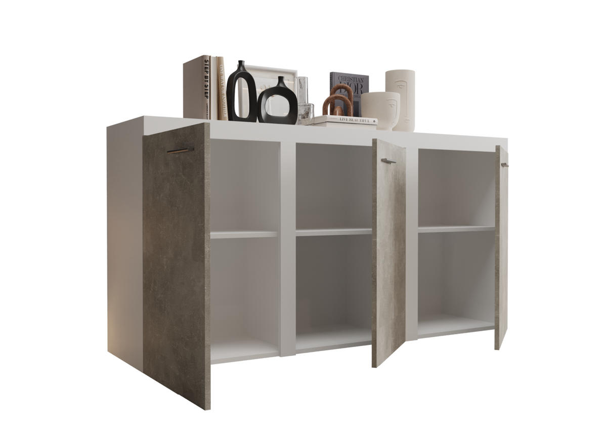 KOMMODE London LRXK mit 3 Türen, Sideboard in Farbe: Weiß|Grau, Größe: 149 x 82 x 40 cm - Weiß/Grau, Holzwerkstoff (149/82/40cm) - O-Sofa
