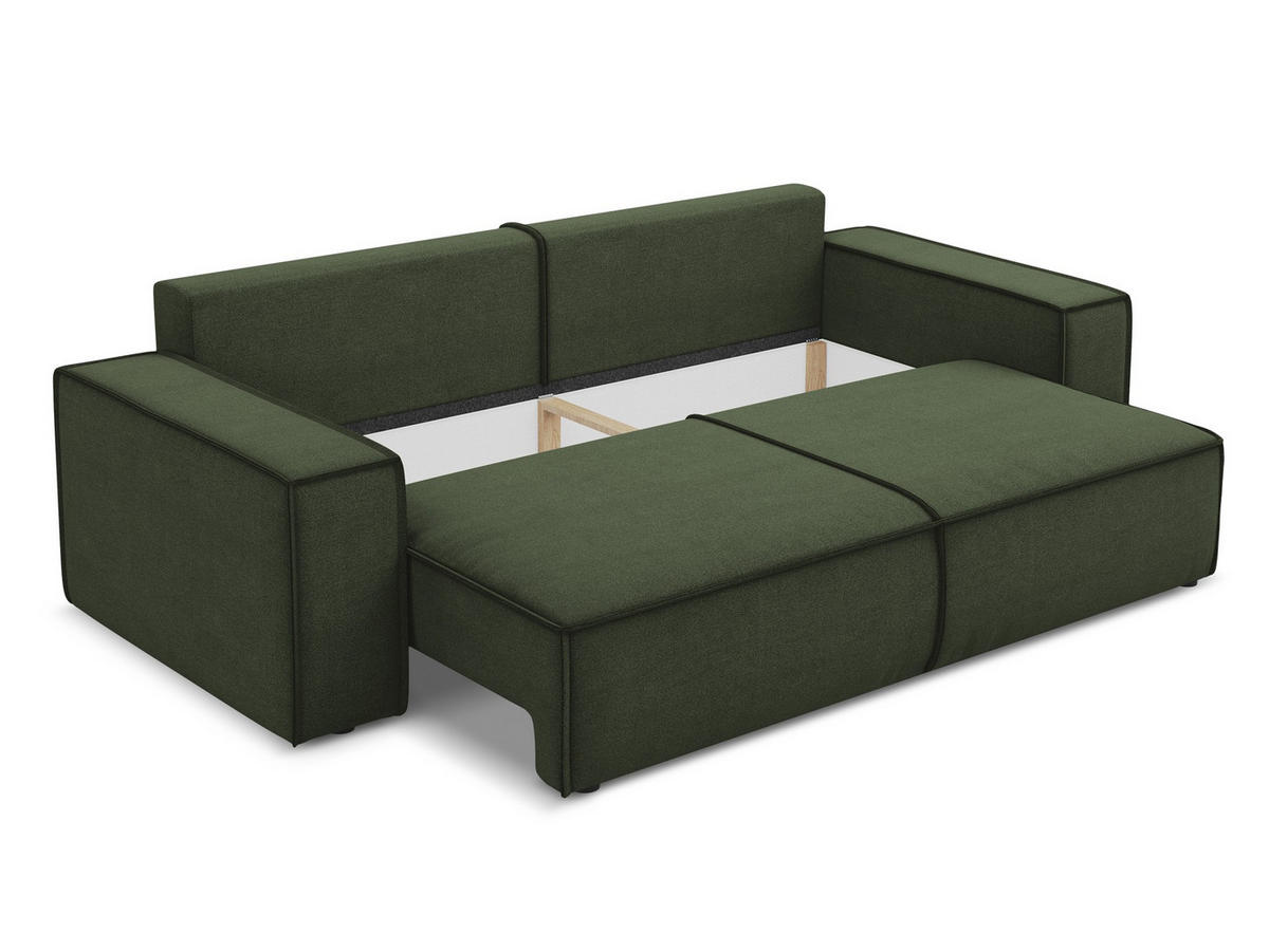 3-SITZER SOFA mit Schlaffunktion Strukturstoff Stoff Grün - Schwarz/Olivgrün, Kunststoff/Textil (255/85/105cm) - Makamii