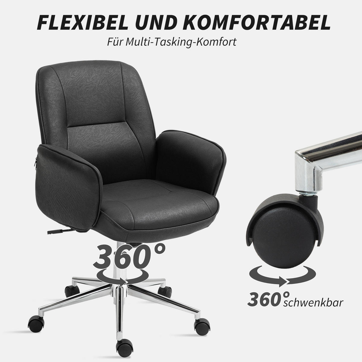 BÜROSTUHL Schreibtischstuhl höhenverstellbarer Drehstuhl Mikrofaser Schwarz - Schwarz, Kunststoff (69/102/67cm) - Vinsetto