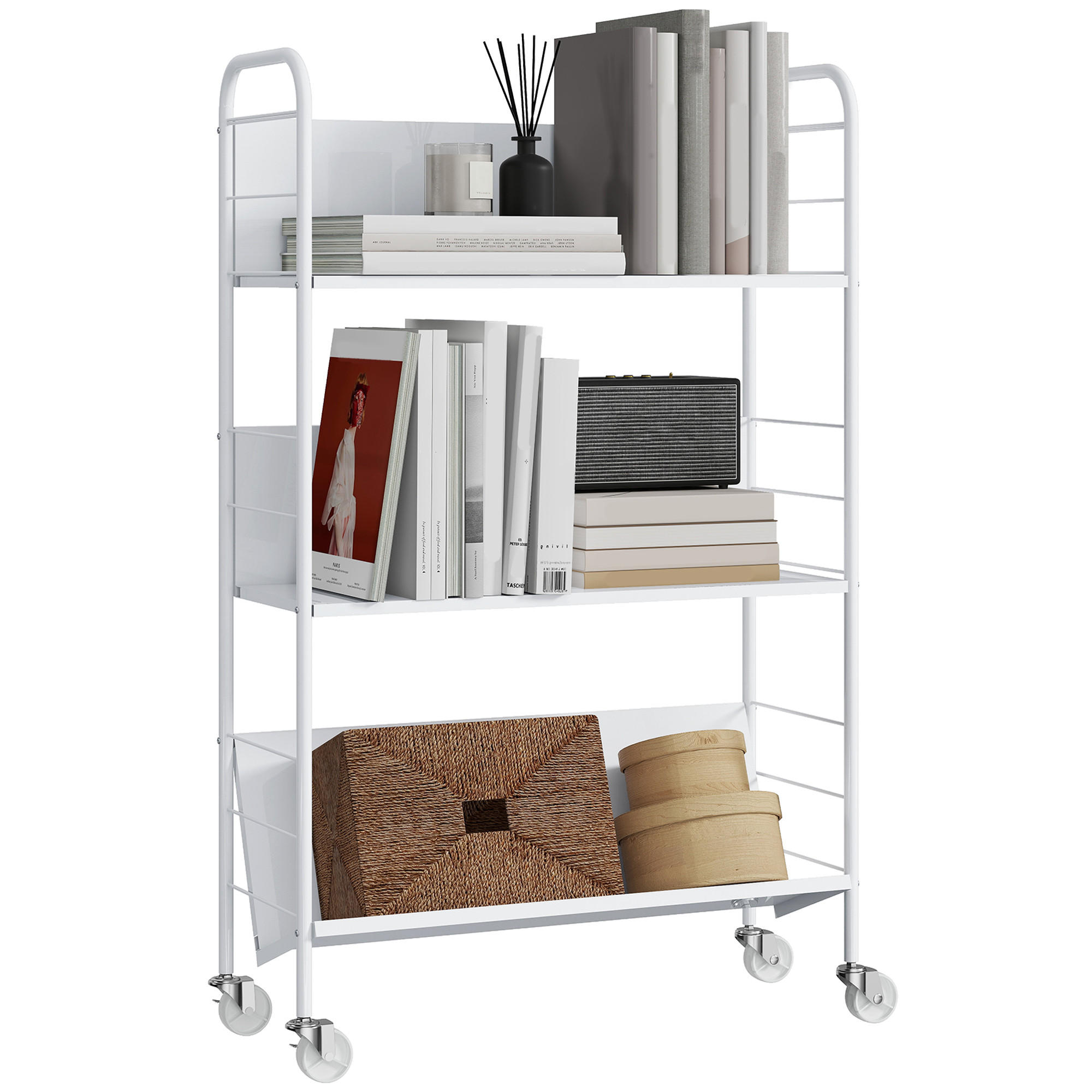 BÜCHERREGAL DE-09381 3 Ebenen mit Rollen Weiß - Weiß, Metall (26/108/69cm) - ComfortXL