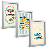 BILDER SET 3er Set - 20x30 cm Silberner Rahmen - Italienische Aromen und Lifestyle-Bilder - Silberfarben, Kunststoff (20/30cm) - TULUP