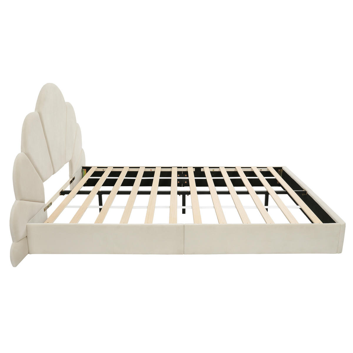 POLSTERBETT 140/200 cm in Beige Samt - Beige, Holzwerkstoff/Textil (140/200cm) - WISHDOR