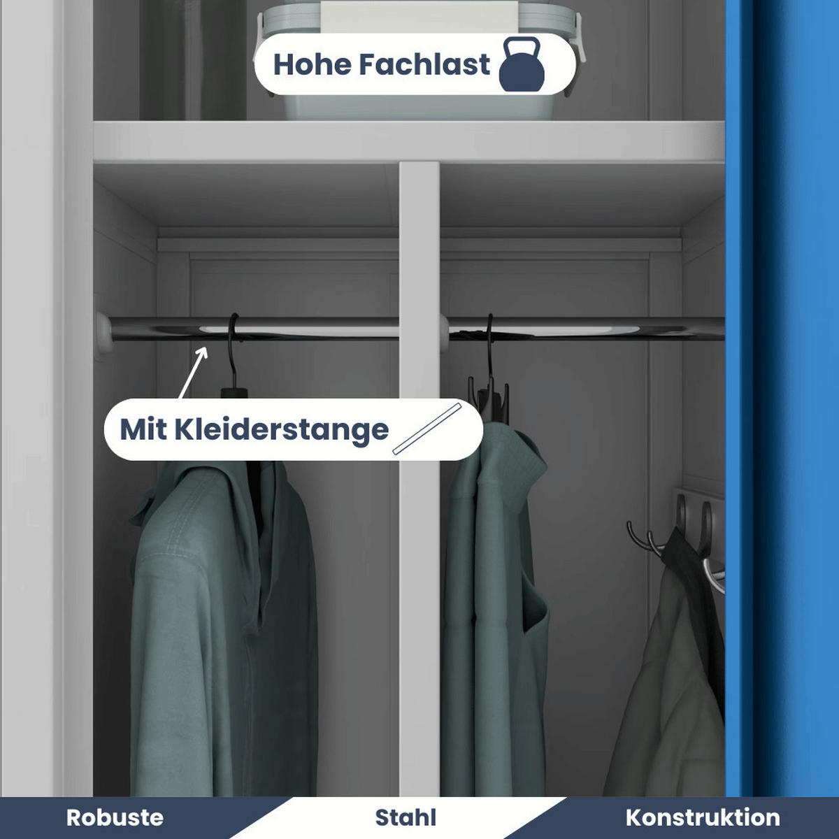 UMKLEIDESCHRANK Spind WIEN 2 Abteile 180x80x50cm Grau-Blau - Grau, Metall (80/180/50cm) - DELUKE