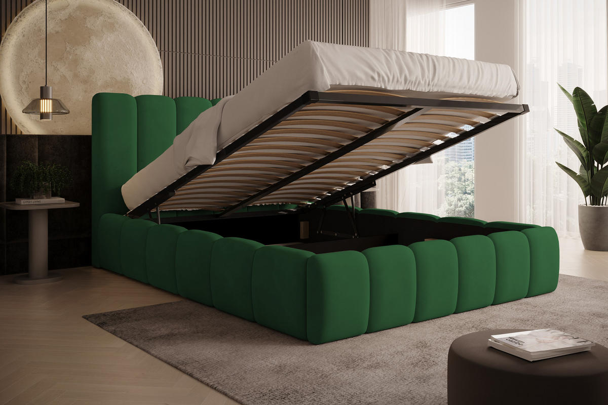 POLSTERBETT Vilo 140x200 mit Bettkasten und Stabilem Metallgestell - Grün, Textil (140/200cm) - Storez24